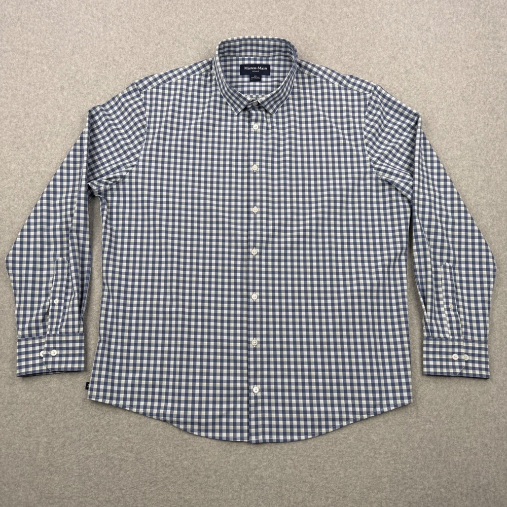 Mizzen+Main Shirt Mens XXL Blue Gingham Leeward Dress Trim‎ No Tuck Stretch Work